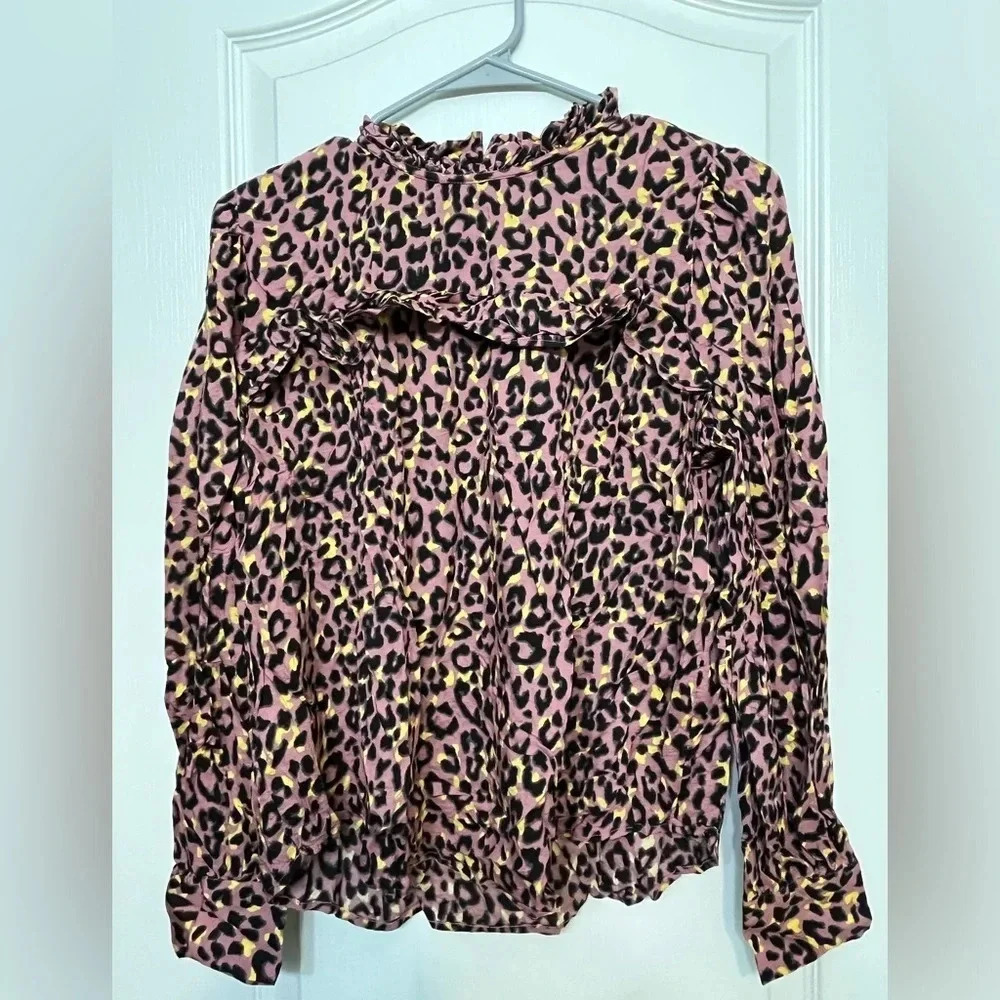 Loft Leopard Print Ruffle Shirt